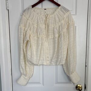 Free People Cream Button-Up Women's Top